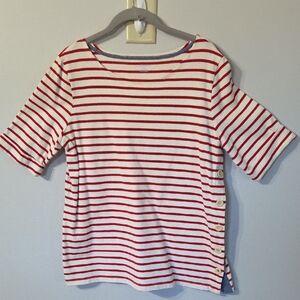 Red and White Striped Button Detail Top